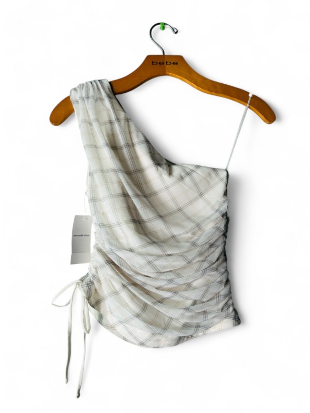 ๐๐ซ Abercrombie Plaid Over Shoulder Cinched Tie Top XS NWT - Picture 3 of 14